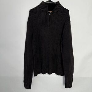 Blue Pronto Uomo 1/4 Zip Cable Knit Sweater Mens Size Large Brown Sherpa Collar